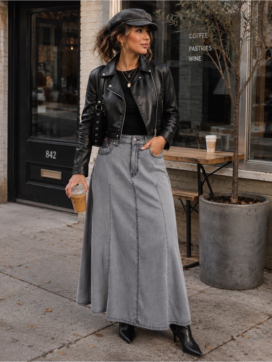 easel Dresses & Skirts - Easel Gray Washed Denim Maxi Skirt Long  Boho Western NWT L